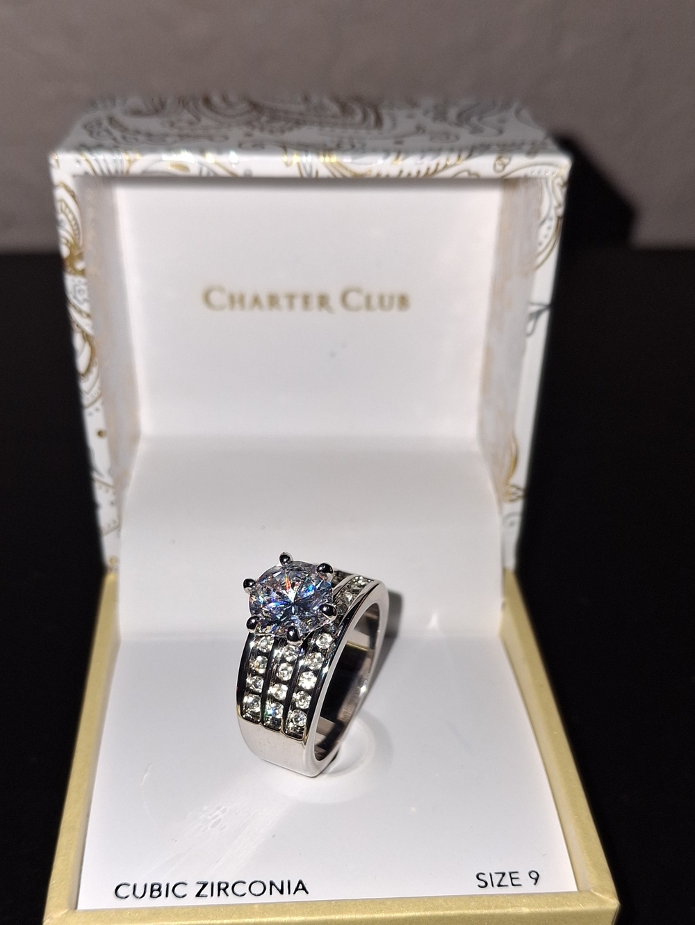 Charter Club Silver Cubic Zirconia Cocktail Ring - White